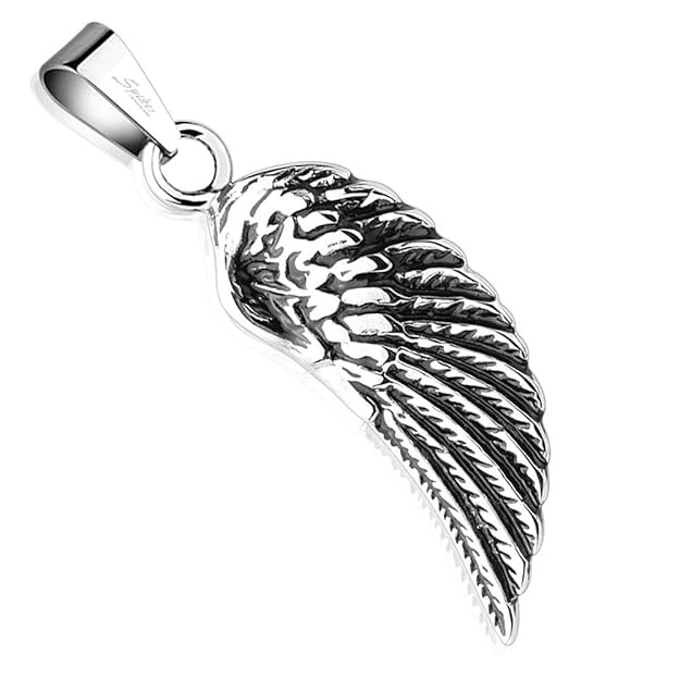 Bungsa Kettenanhänger Flügel Engelsflügel silber (Kettenanhänger Pendant Anhänger Charm Beads Chirurgenstahl Damen Herren Sch