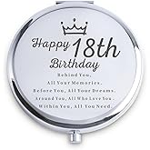 QUSTGO 18th Birthday Gifts for Girls, Sweet Female Presents for 18 Year Old, Personalized Engraved Compact Mirror Gift Ideas for Daughter Niece Granddaughter Sister Friend