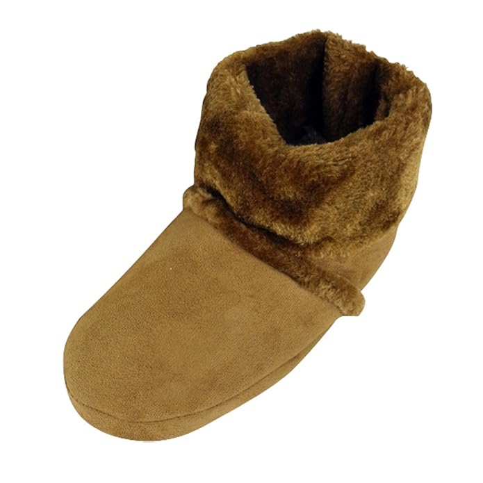 Mens Brown Ankle Boot Furry Slipper Bootee Faux Fur Warm Slippers Size