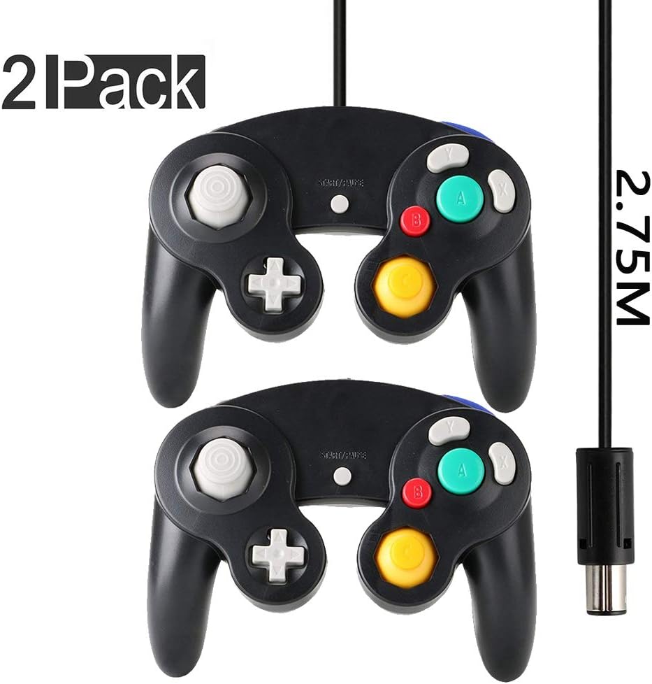 Reiso 2 Packs NGC Controllers Classic Wired Controller for Wii Gamecube (2.75M Black 2pack)