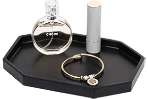 Shinowa 8" Small Octagon Bathroom Vanity Tray, Resin Decorative Perfume Tray Jewelry Ring Dish Tray,Vanity Tray for Bathroom Candle Perfume Soap Shampoo, Black