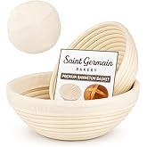 Saint Germain Bakery Premium Round Bread Banneton Basket with Liner (Set of 2 9" Round Baskets)