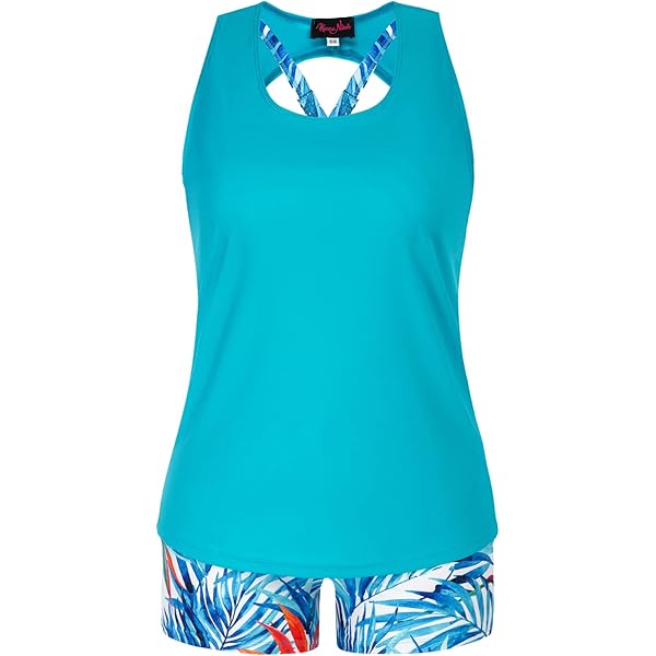 Traje de baño Tankini Hanna Nikole Green Leaves 28 para mujer de talla