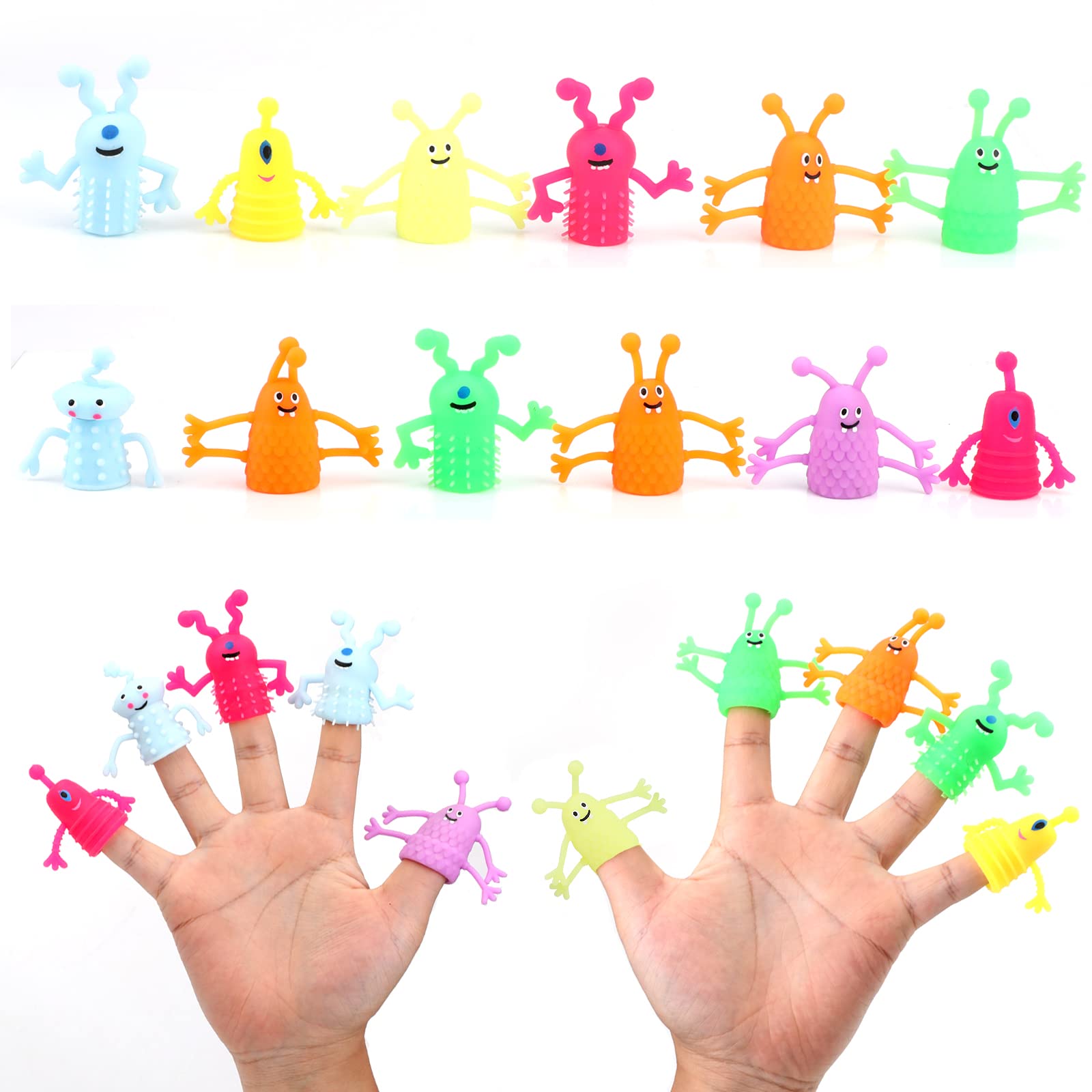 Pwsap 12 Pcs Mini Rubber Finger Dolls, Small Cartoon Animal Finger Toys,Stress Reliever Anxiety Toys for Kids Adults, for Christmas Easter Party Favors, Activities, Basket Stuffers