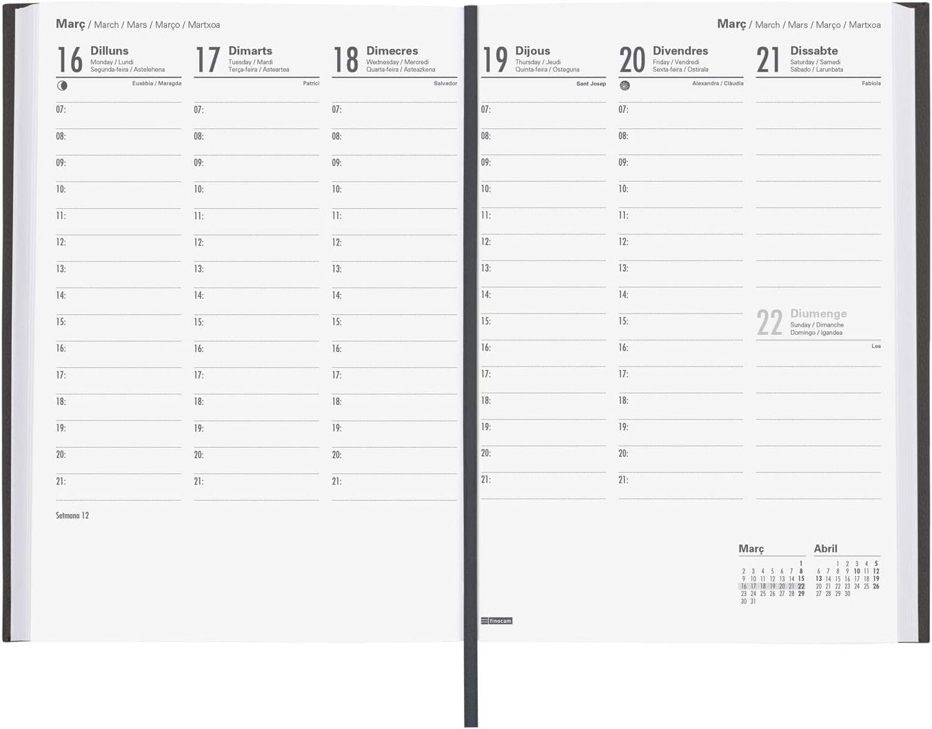 Finocam - Agenda 2020 Week View Vertical Dynamic Milano Black Catalan, Week Vertical View, Sobremesa - Y10 - 140x204 mm - Image 4