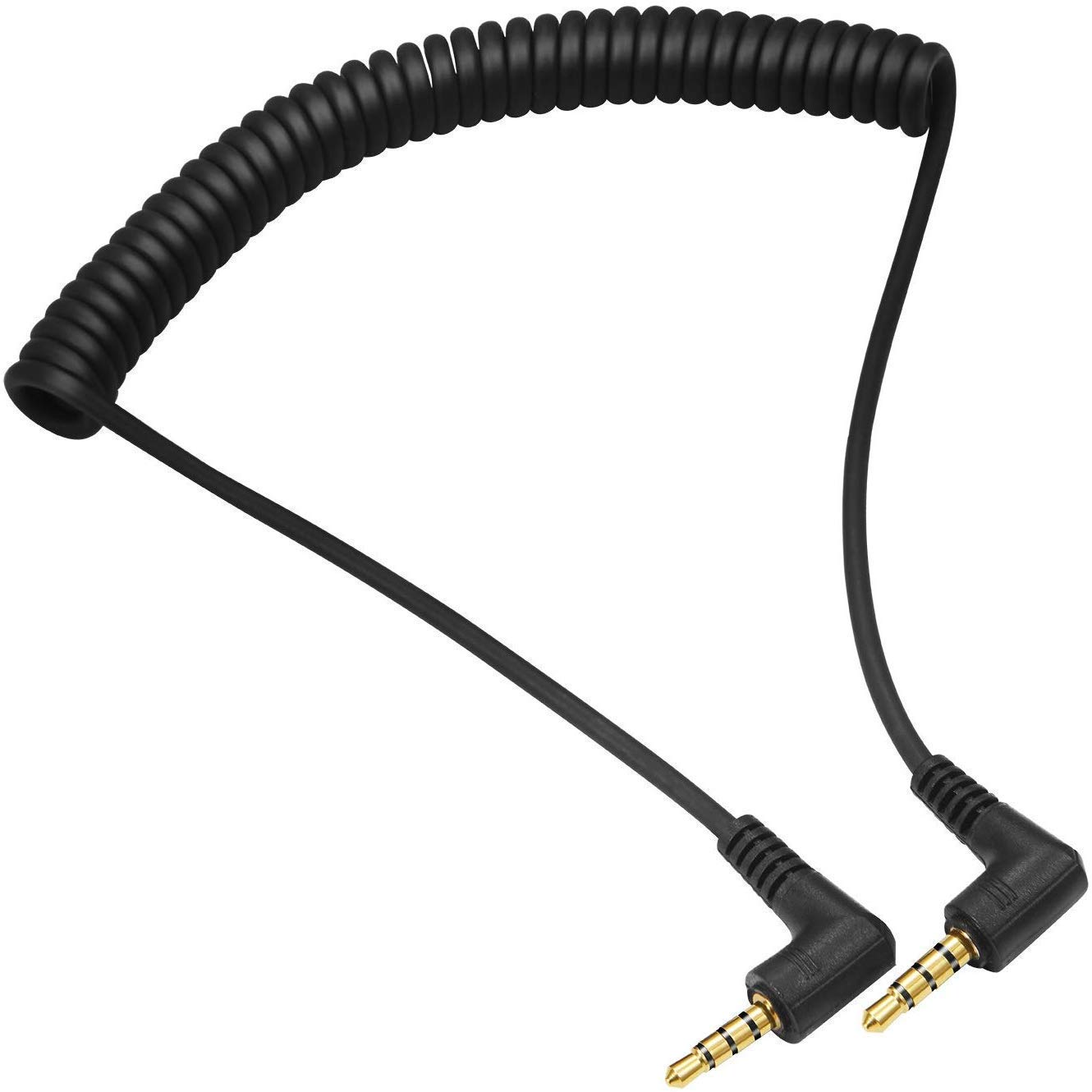 【便利な変換ケーブル＃63 by WYVERN AUDIO 】4極 L型3.5mm ⇔ 4極 L型3.5mm オス⇔オス ステレオミニプラグ カールコード ステレオ オーディオケーブル （40cm~1.2m）商品画像