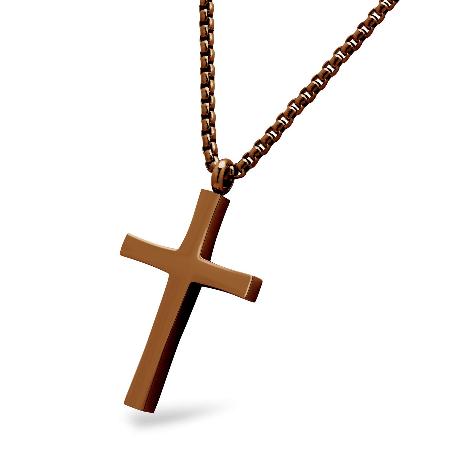 555Jewelery Stainless Steel Metal Cross Men Women Unisex Adjustable Rolo Chain Religious Christian Prayer Vintage Simple Fashion Jewelry Accessory Chain Pendant Necklace, Brown 24 Inch