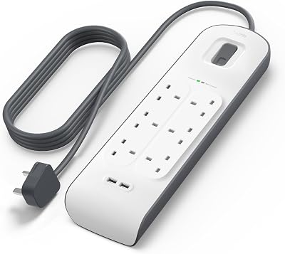 Belkin 6 Way Extension Lead with USB 2 Ports 2.4 A Surge Protected 2 m White
