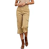 winkbay Women's Wide Leg Baggy Cargo Capris Summer High Waisted Loose Dressy Casual Shorts