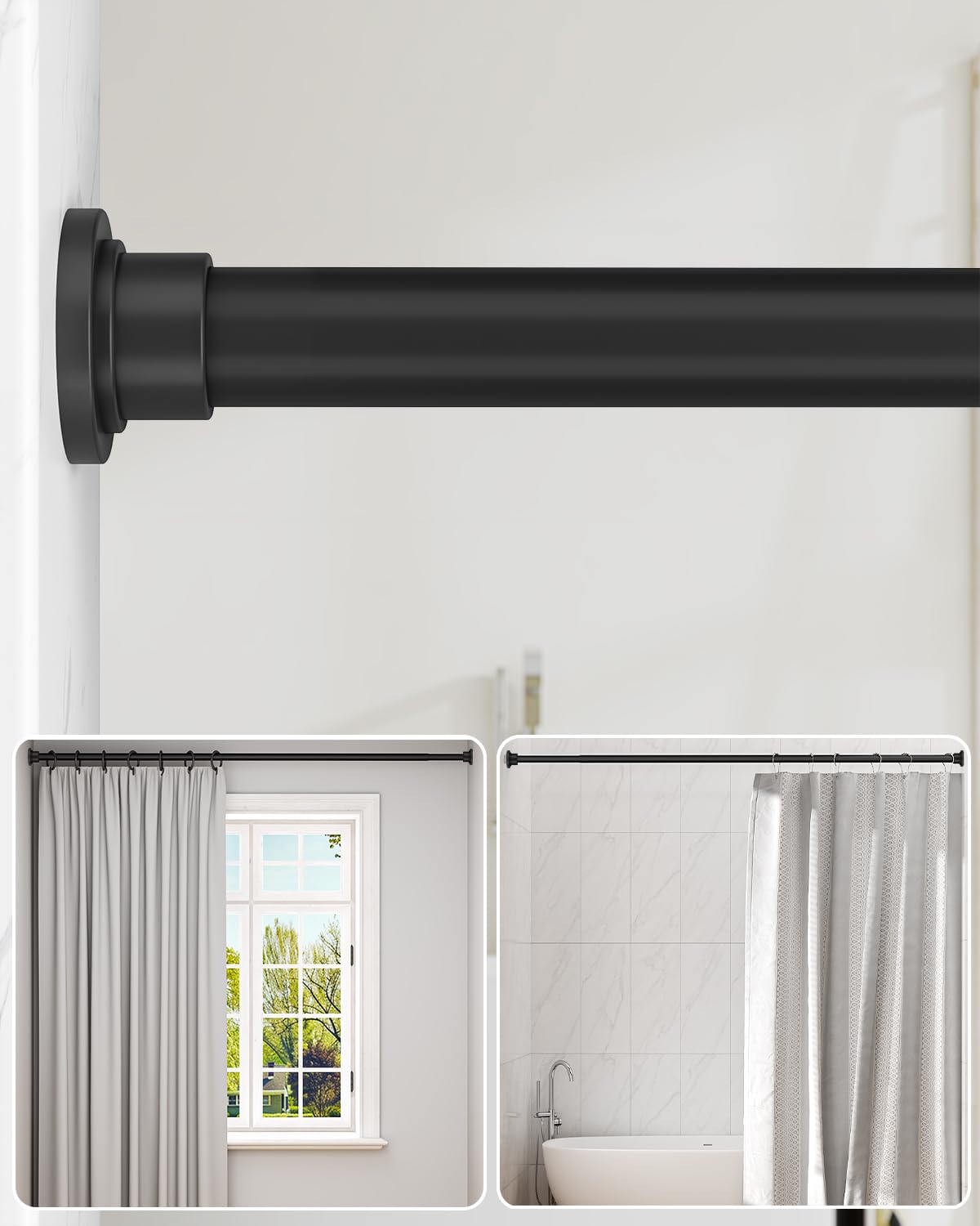 Photo 1 of ALLZONE Heavy Duty Tension Shower Curtain Rod 42-83 Inches for Bathroom, Window, Non-Slip, Adjustable with Strong Spring Pole for Closet, Doorway, No Rust, No Drilling, Black