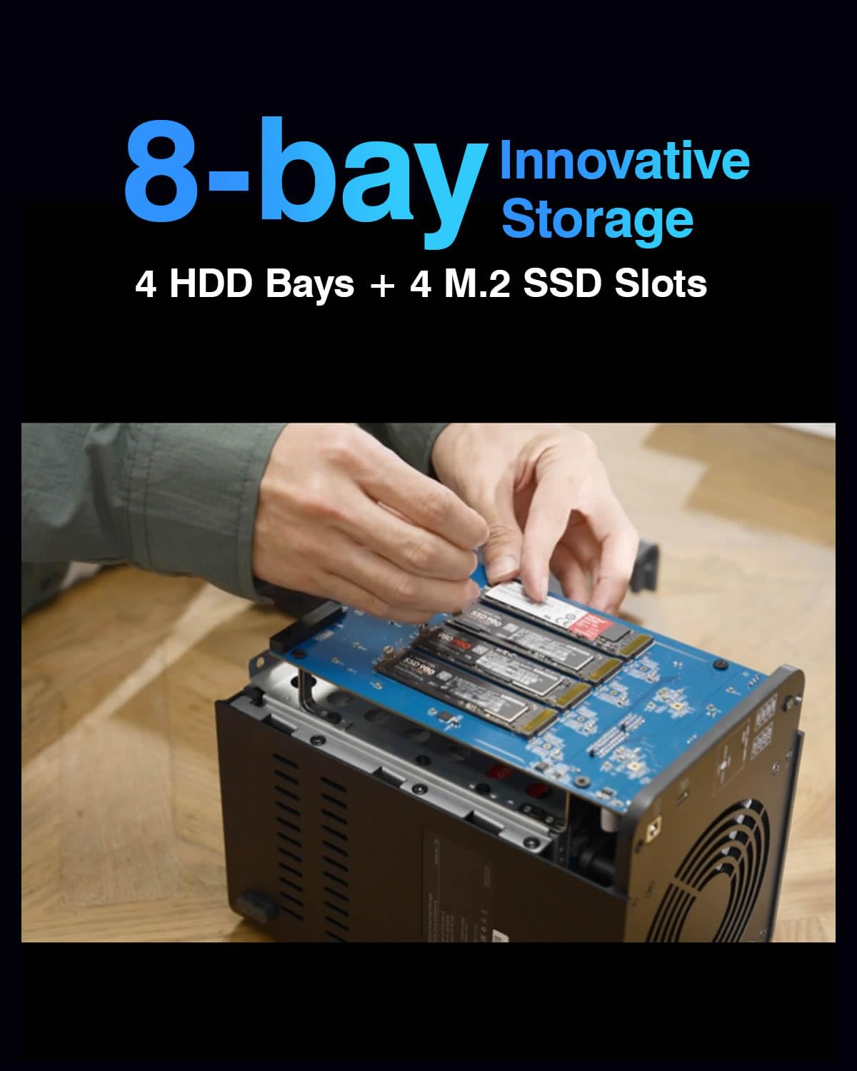 TERRAMASTER D8 Hybrid HDD NVMe Gehäuse USB 3.2 Gen 2 10Gbps Typ C 8Bay USB Storage Unterstützt RAID 0/1/Einzel/JBOD Exklusiv 2+6 RAID Hybrid Disk Array (Diskless) 6