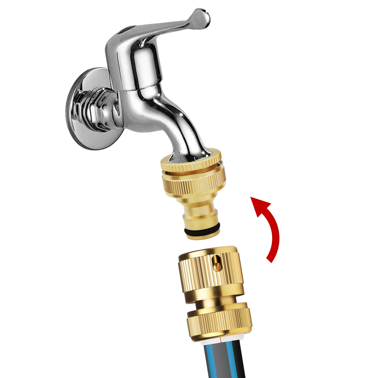 Mdlufee Brass Hose Tap Connectors 1/2 Inch and 3/4 Inch 2in1 Faucet Adapter,1/2 Inch Garden Hose Quick Connector,Fitting for Car Washing & Hose Connection （2 pcs）