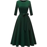 DRESSTELLS Cocktail Dresses for Women, Vintage Wedding Guest 3/4 Sleeves Formal Church Tea Dress