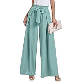 Lepunuo Wide Leg Pants for Women High Waisted Palazzo Pants Work Casual Flowy Tie Knot Trousers with Pockets