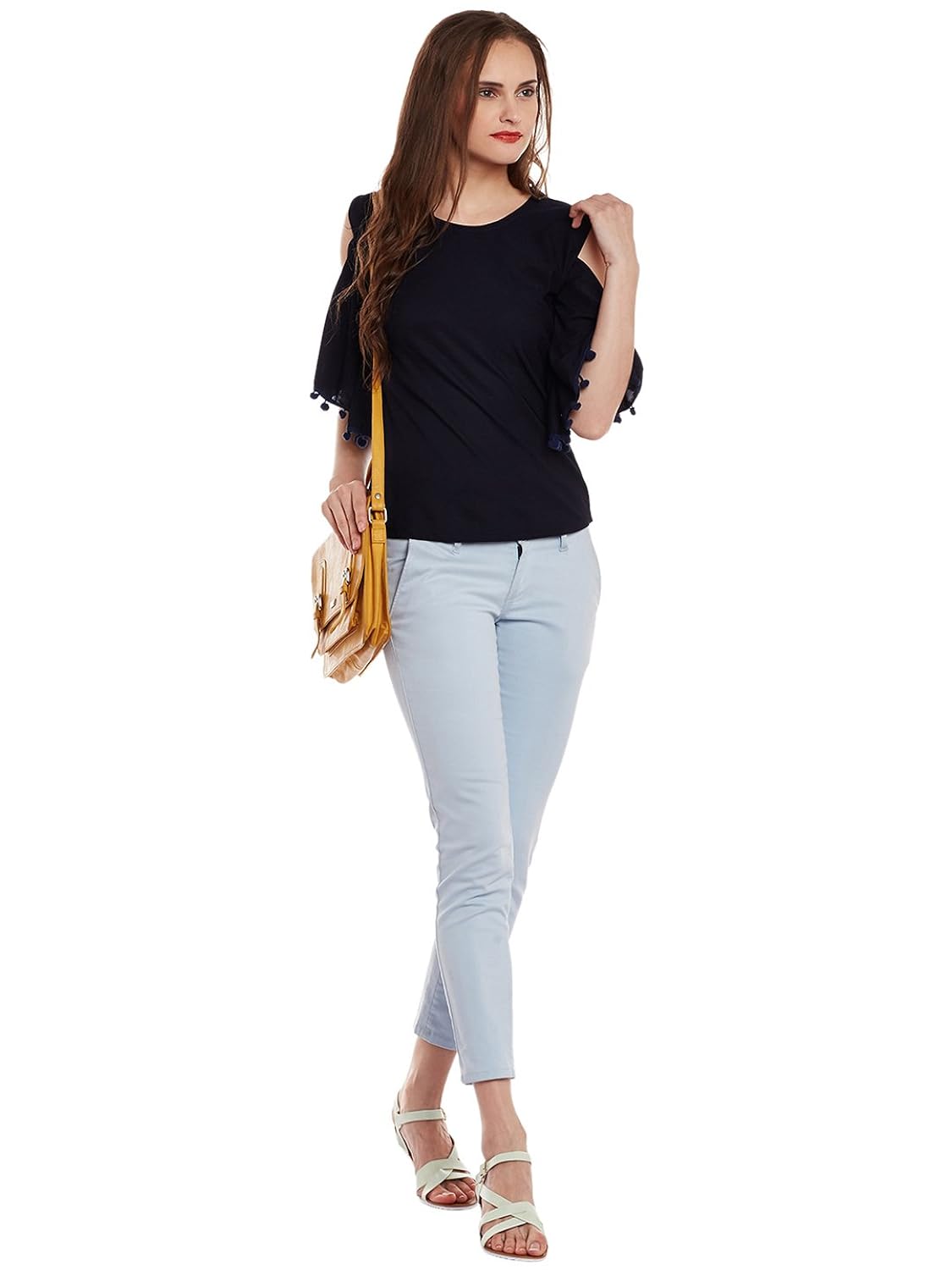 ants navy solid cut shoulder with latkan top for women