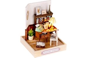 TuKIIE DIY Miniature Dollhouse Kit with Furniture, 1:24 Scale Creative Room Mini Wooden Doll House Plus Dust Proof for Kids Teens Adults(Elegant Studio)