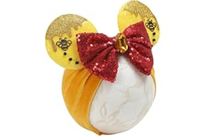 JIAHANG Baby Girl Mouse Ears Turban Headband with Bee, Yellow Sequin Bows Headwrap, Wide Hairband for Newborn Infant Toddler, Fashion Headwear Party Supplies