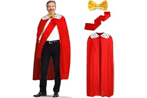 Mepase Christmas Adult Mayor Cosplay Costume Set Red Robe King Queen Cape Red Cloak Yellow Bow Tie and Sashes for Christmas Halloween Costume Party Accessory
