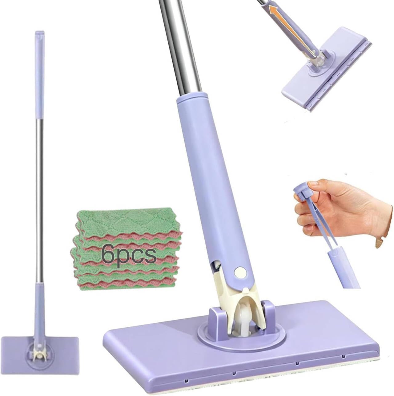 snap grip mini mop, zero touch cloth changing mop with automatic push pull handle,360 rotating lazy 