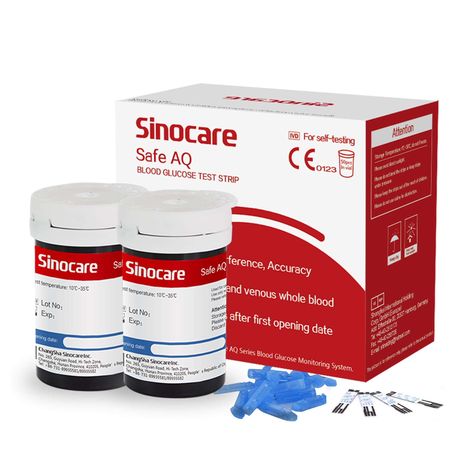 Sinocare Diabete Blood Glucose Test Strips x 50 & Diabetes Lancets x 50, Safe AQ Test Strips, Blood Suger Test Strips for Safe AQ Smart/Voice Only