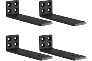 MLOQI 4 Pack Floating Shelf Bracket Heavy Duty, Hidden Shelf Brackets 5mm Thick L Brackets for Shelves up to 50 KG (Black 20cm)