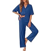Ekouaer Women Pajamas Set Button Down Sleepwear Short Sleeve Pjs Soft Comfy Nightwear with Long Pants S-XXL