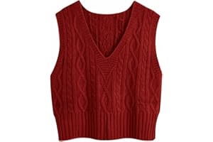 Aoysky Sweater Vest Women's V-Neck Sweater Tank Tops Pullover Cable Knit Vest Solid Color Sleeveless Loose Fit Sweater Top