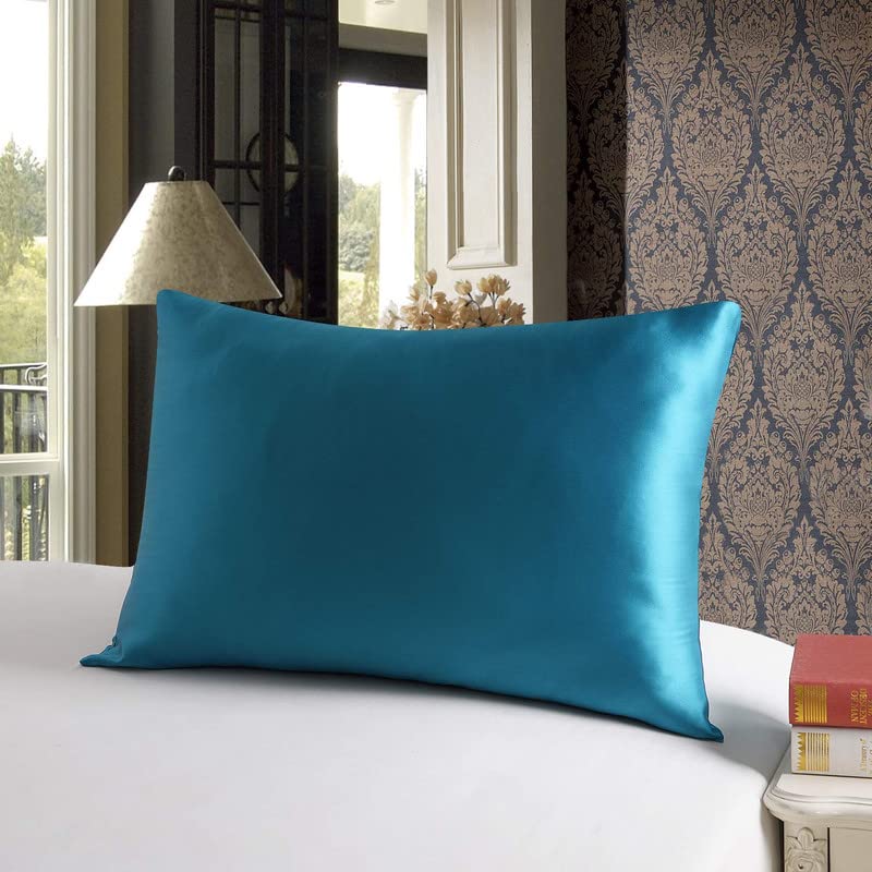 townssilk Both Side 100% 19mm Pure Mulberry Silk Pillowcase for Hair and Skin Health, 40x80cm size Pillow Case Cushion Cover with Hidden Zipper 600 Thread Count peacockblue