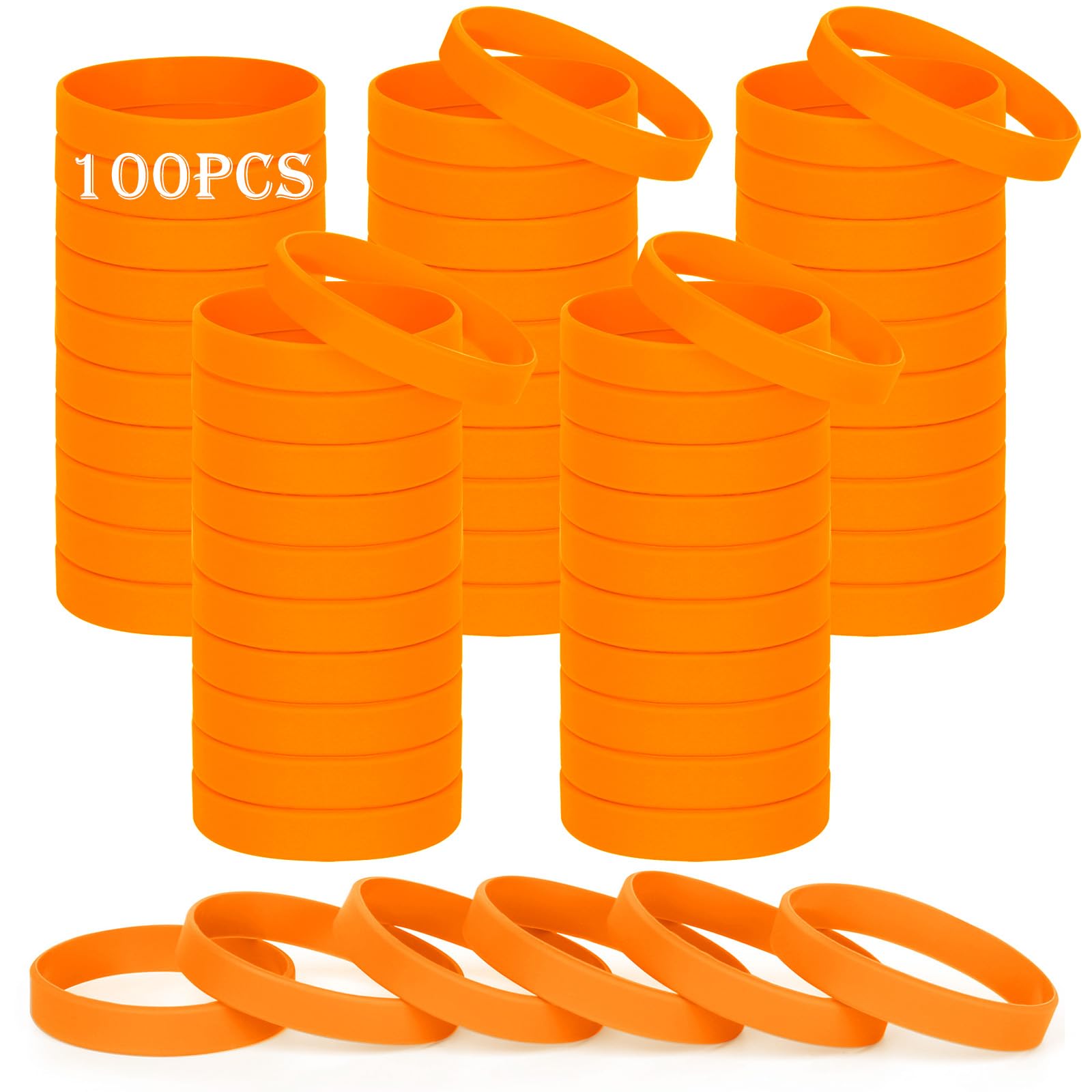 HONTIUS Silicone Wristbands, 100PCS Orange Rubber Wristbands Blank Wrist Bands Universal Wristband Set for Women Men Adult Sport