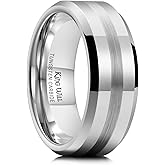 King Will Classic 8mm Tungsten Carbide Ring Black/Silver/Gold Brushed Two Grooved Center Hammered Design Mens Wedding Band for Men