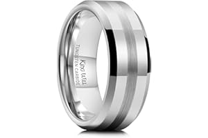 King Will Classic 8mm Tungsten Carbide Ring Black/Silver/Gold Brushed Two Grooved Center Hammered Design Mens Wedding Band for Men