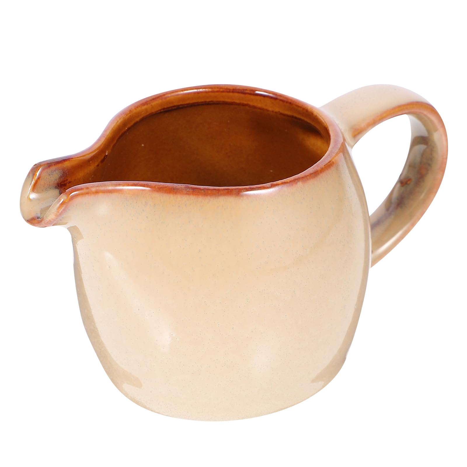 Photo 1 of Amosfun Mini Ceramic Creamer with Handle Ceramic Cream Jug Porcelain Gravy Boat Coffee Milk Pitcher Dipping Sauce Jug Milk Pourer Syrup Dispenser 4.33 X 2.67 X 2.12 Inch Brown