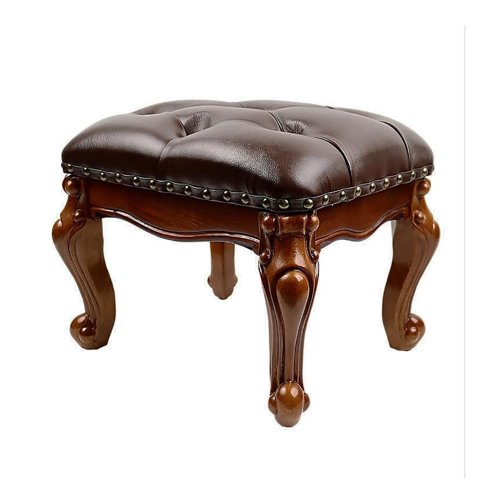 Photo 1 of GHBRHBJ Leather Foot Stool,Vintage Footstools,Wooden Footrest,Upholstered Foot Rest for Living Room,Sofa,Entryway,Solid Wood Stool (Cherry)