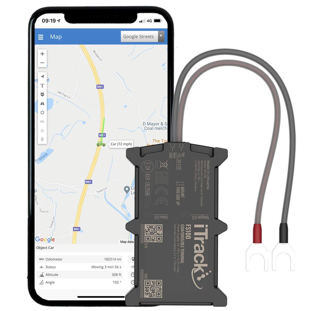 iTrack FS100 GPS Tracker - Real Time Vehicle Tracker Device - Van, Motorcycle, Caravan, Motorhome, Tractor, Coach, Bike & Car Tracker - Pay As You Go, 12-24V Self Install Including SIM & Data