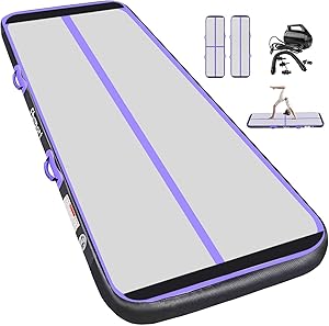 Inflatable Air Gymnastics Mat Gymnastics Track Training Mats Yoga Floor Cheerleading Landing Taekwondo Training Kungfu Exercise Mats with Electric Air Pump for Home Gymnasium Beach Park and Water Use