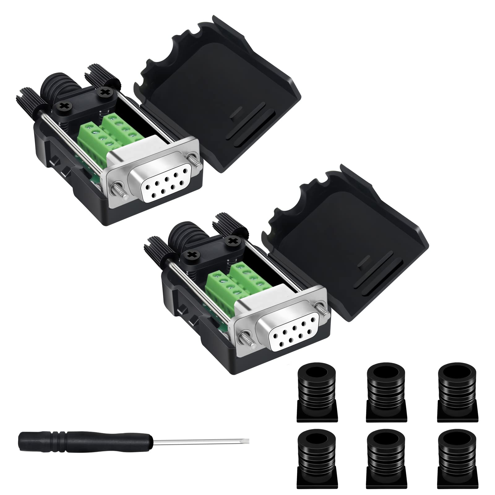 YIOVVOM DB9 Breakout Connector ,DB9 Solderless RS232 D-SUB Female Serial Adapters 9-Pin Port White Adapter to Terminal Connector Signal Module with case Set of 2