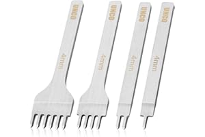 UNCO- Leather Stitching Punch, 4 Pack, 4 mm, 1/2/4/6 Prong, Leather Stitch Punch, Leather Fork Punch, Leather Chisel, Leather Hole Punch Tool, Leather Punch Tool, Stitching Chisel