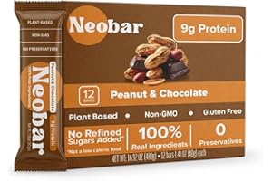 NEOBAR Fruit and Nut Bars - Plant-Based Vegan Snack Bars, Gluten Free Dairy Free Snacks, No Preservatives, No Refined Sugars Added, Non-GMO | Peanut & Chocolate, 9g Protein,12 Count