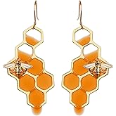 ZKBKJSPZJB Bumble Bee Earrings-Honeycomb Earrings For Women -Honey Jar Earrings Asymmetrical Earrings Bee Costume Women