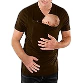 Mens Dad Shirts Baby Carrier Shirt Short Sleeve Skin to Skin New Dad Gifts T-Shirt with Pocket Brown