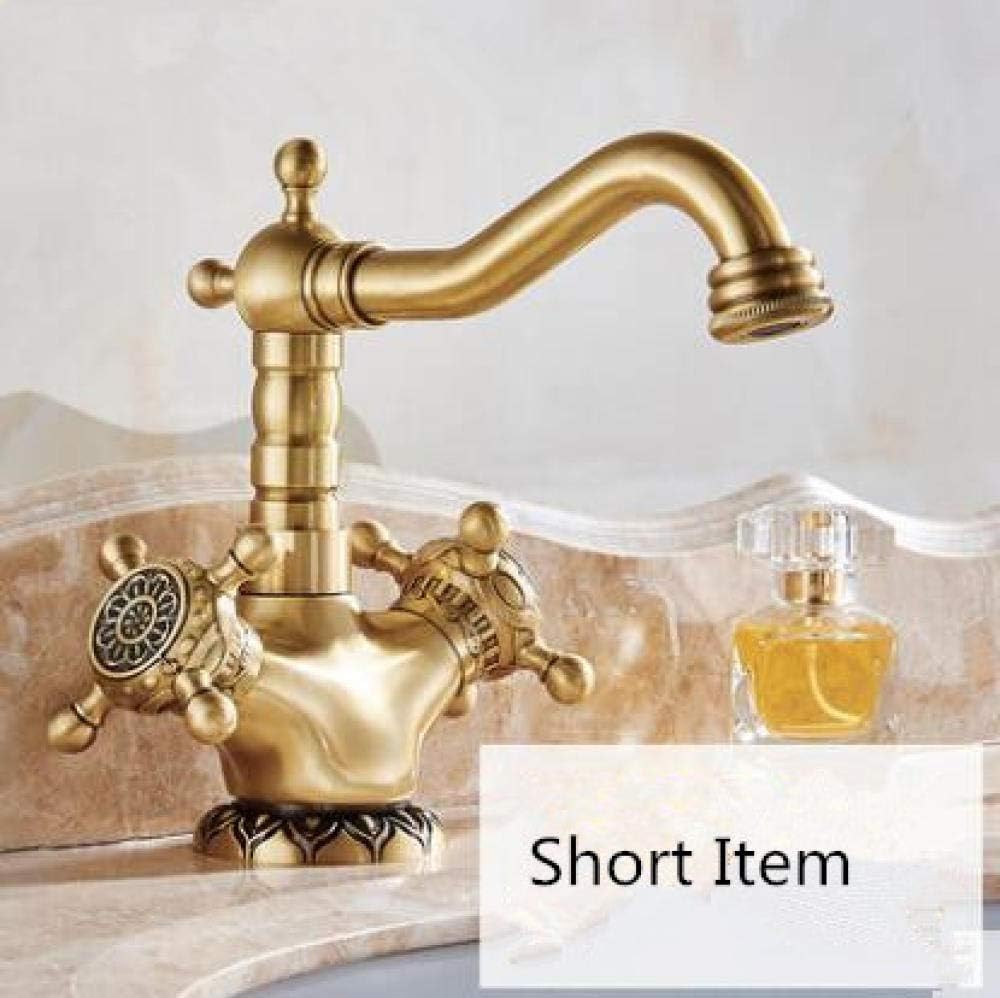 WANDOM Grifo de lavabo Grifo de bronce de doble mango tallado en bronce