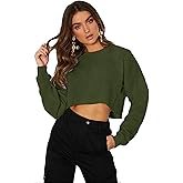 Kyerivs Casual Crop Sweatshirt for Women Crewneck Cropped Shirts Workout Long Sleeve Crop Tops