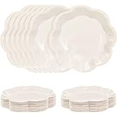 SietDESEO 50 PCS Ivory Paper Plates 7 Inch Scalloped Dessert Plates Ivory Disposable Plate for Party Dinner Wedding Baby Shower Birthday Cake Plate