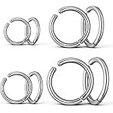 8 Pieces Fake Earrings for Women Men Silver Clip On Earrings Non-Piercing Stainless Steel Clip on Earring Unisex Hoop Ear Clips Gifts Set four Pairs Small Hoop Earring of Different Sizes