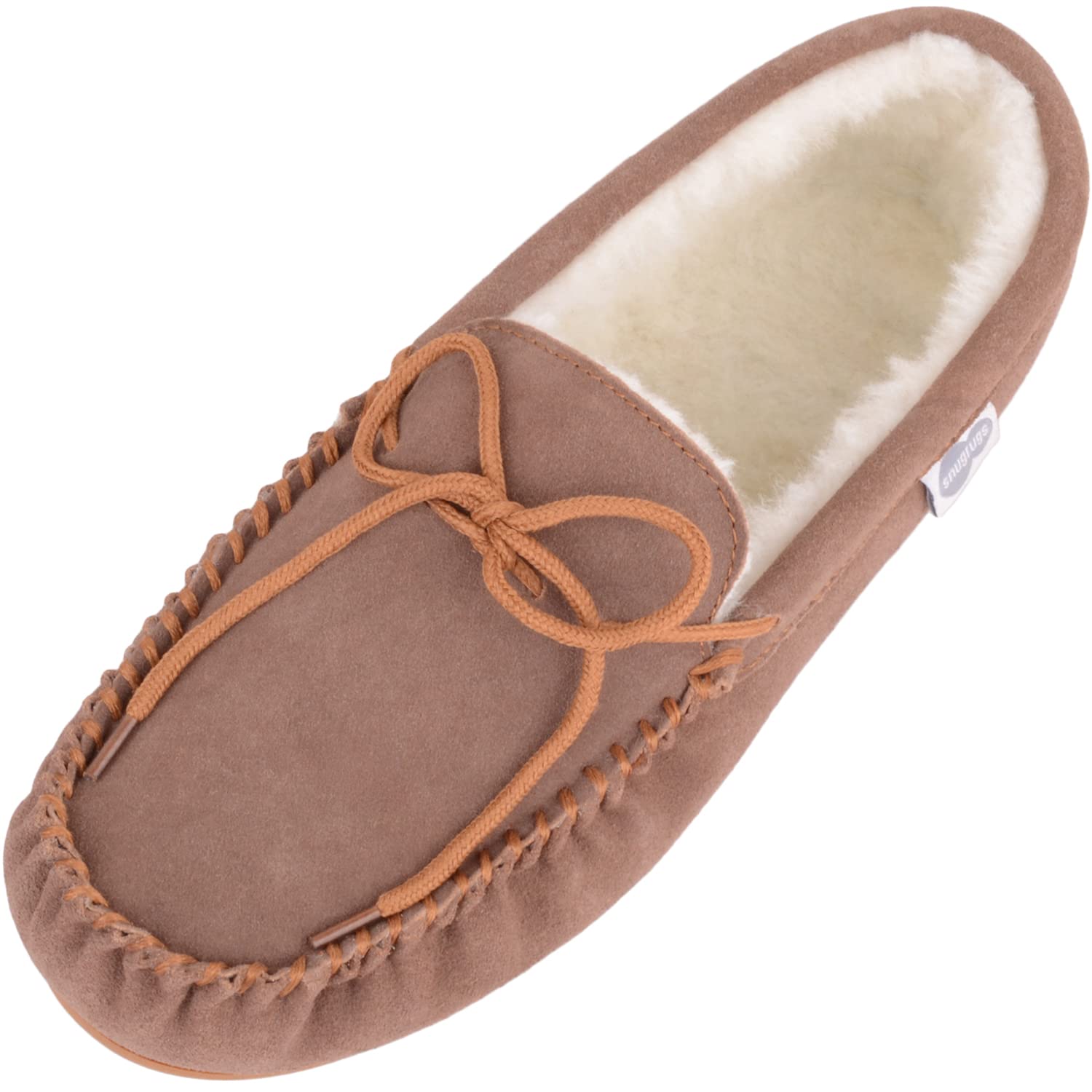 SNUGRUGS Men's Monty Suede Wool Rubber Sole Moccasins, Light Brown 11 UK / 45 EU