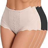 GAI YI 4Pack Women's High Waisted Underwear Moderate Tummy Control Shapewear Panties Stretch Lace Briefs for Women