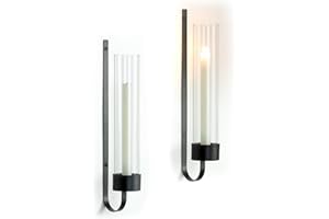 Sziqiqi Black Wall Candle Holders: Metal Candle Sconces for Taper Set of 2 Modern Wall Mounted Candlestick Holder with Hurricane Glass for Living Dining Room Bedroom Bathroom Outdoor