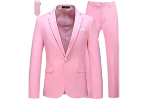 MOGU Mens Slim Fit 2 Piece Suit One Button Notch Lapel Tuxedo for Prom (Suit Jacket + Pants)