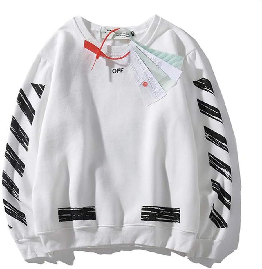 OW White Printed Non-Scaling Cotton Sleeve Long Sleeve Youth Popular Round Neck Sweater