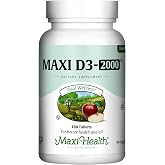 Maxi Health&reg; Vitamin D3 2000IU Supplement (180 Tablets) | Kosher | Vitamin D Immune Support Supplement | Calcium Absorption, Bone, Teeth &amp; Muscle Support | Non-GMO | Doctor Formulated